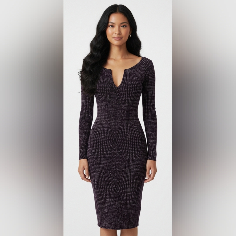 Fashion Nova Glittering Purple Long Sleeve Dress Size XS.